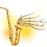 Classic saxophone with music notes illustration